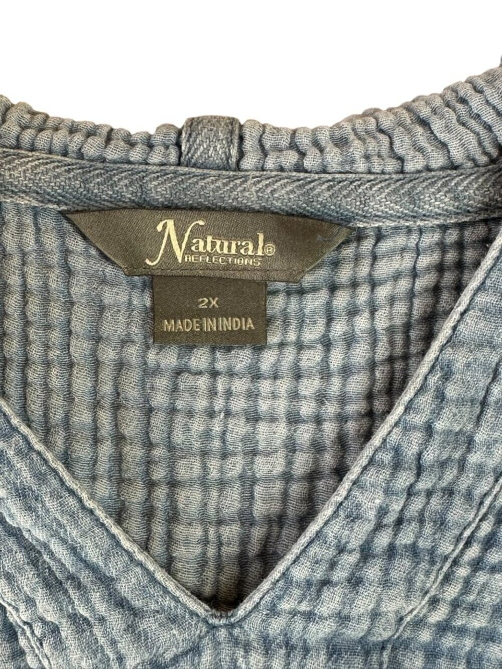 Natural Reflections Waffle Knit Hooded Pullover Top Blue Cotton 2X Oversized - Picture 4 of 5